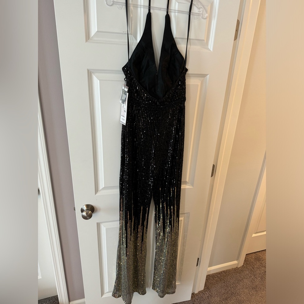 Alyce Paris Black and Gold Sequin Jumpsuit - Picture 7 of 9